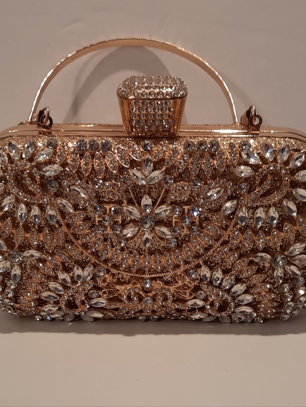 Elegant Gold Crystal Evening Clutch